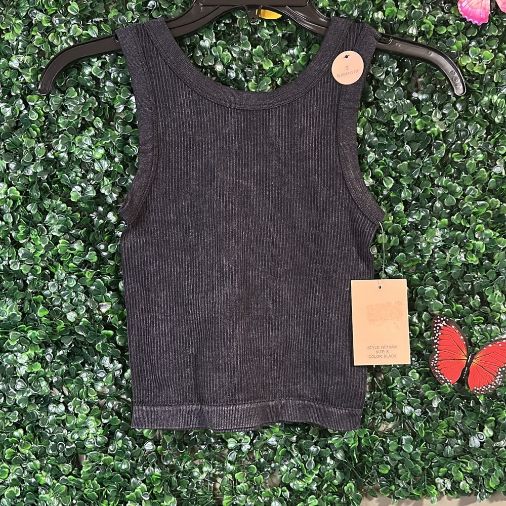 Charcoal Ribbed Crop Top